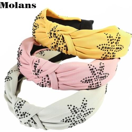 MOLANS Pure Color Fabric Knotted Hairband Five-pointed Star Rhinestone Headband New Simple Ladies Headhoop Hair Accessories