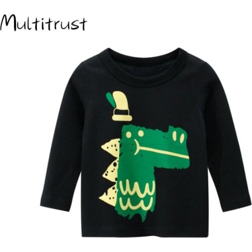 2020 Autumn Kids Boys Long Sleeve T Shirts Tops Cartoon Animal Print Pullover Cotton Tops 1-9Y