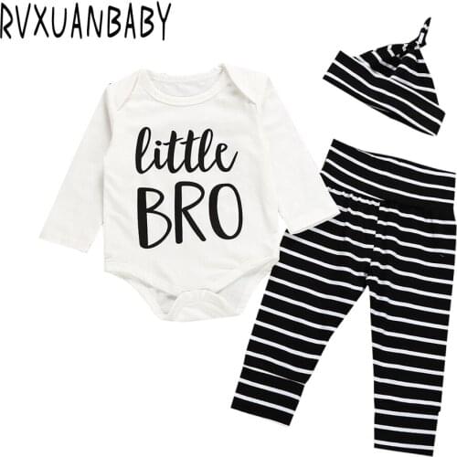 Autumn 3pcs Newborn Baby Boys Clothes Long Sleeve Letter Printed Bodysuit Jumpsuit Striped Pant Infant Clothing Newborn Clothes