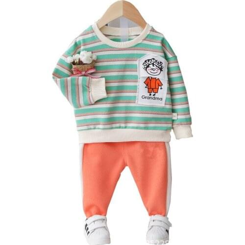 Autumn Baby Cartoon Clothes Kids Boys Striped T Shirt Girls Pants 2Pcs/sets Spring Children Toddler Clothing Infant Sportswear