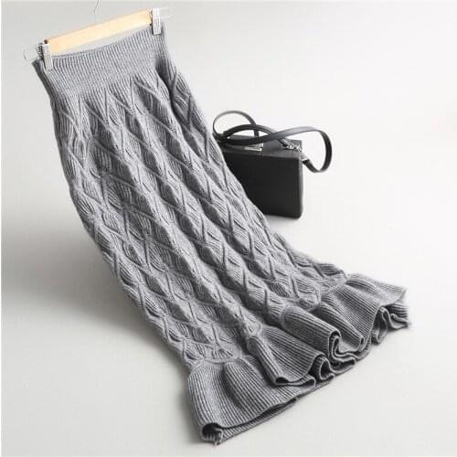 2020 Autumn Vintage Knitted Waist Women Long Mermaid Female High Elastic Warm Ladies Maxi Skirt Saia