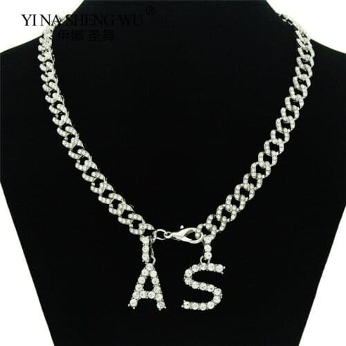 Hip Hop Silver Color Initial English Letter A S Pendant Necklace Jewelry Macro Pave CZ Iced-Out Cuban Chain Necklaces Gifts New