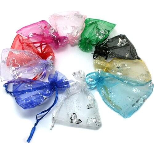 10pcs 7x9cm/9X12cm Promotion Birthday Decorations Kids Supplies Random Mixed Bronzing Drawable Organza Gift Bag Pouches