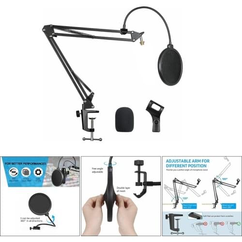 Microphone Stand Adjustable Boom Scissor Mic Stand Filter