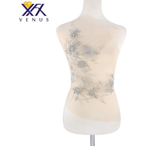 Handmade Applique Crystal Beads Patches Sew On Applique Rhinestones Beads Patch for Clothing Bridal Dress