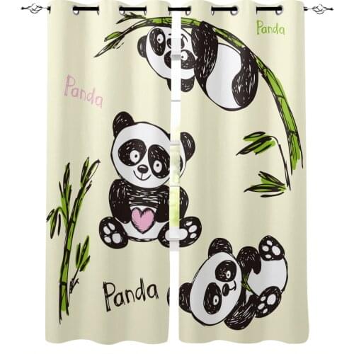 Cute Cartoon Animal Panda Bamboo Modern Blackout Curtains For Living Room Bedroom Window Treatment Blinds Drapes Kitchen Curtain