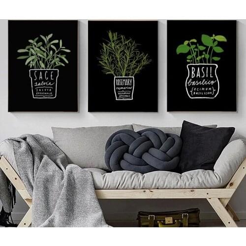 Modern Canvas Pictures Decor Kitchen Office Wall Potted Plant and Letters A4 Painting Art Printed Nordic Style Fashion Posters