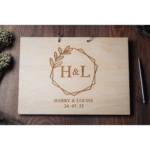 Wedding Album,Rustic Guestbook for Wedding Guest Signature,Personalized Engraved Wreath Floral Wedding Guest Book,Wedding Decor