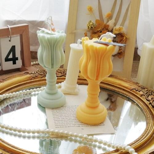 Candle Pillar Mold Tulip Lucky Flower 3d Silicone Mold for Candle Making Candle Holder Home Decoration Baking Silicone Mold