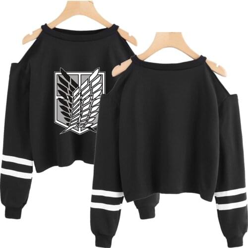 Popular Attack on Titan off shoulder crop summer top long Sleeve shirt womens streetwear Street girls black sweatshirt hoodies