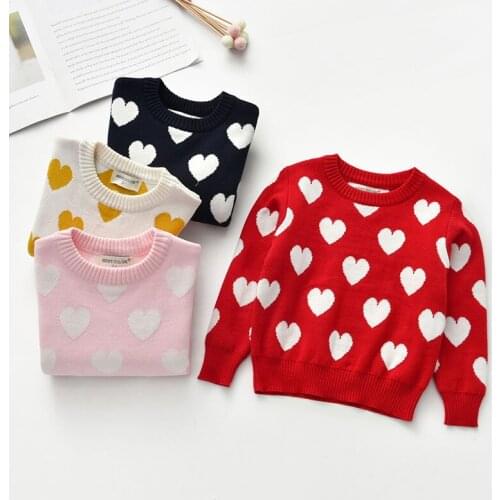 Spring Baby Kids Girls Long Sleeve Loving Heart Knit Sweater Autumn Kids Girls Pullover Sweaters Childrens Clothes