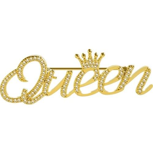 Korean English Letter Brooch Crystal Rhinestone Crown Lapel Pins and Brooches for Women Birthday Gifts Jewelry Accessories