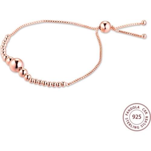 String of Beads Slider Bracelet 925 Sterling Silver Chain Charm Bracelets For Women DIY Jewelry accesorios mujer