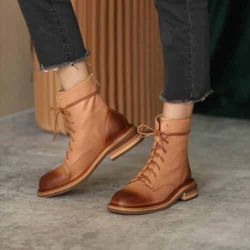 QZYERAI 2021 Boots Women Genuine Leather Shoes For Winter Boots Shoes Woman Casual Autumn Genuine Leather Female Ankle Boots