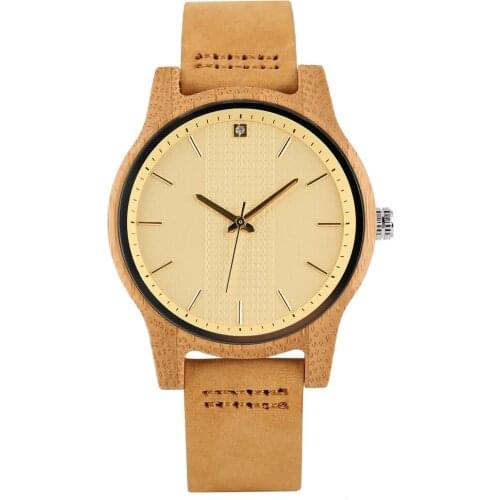 Womens Watch Lightweight Quartz Wooden Watch Leather Strap Pin Buckle Wristwatch for Lady
