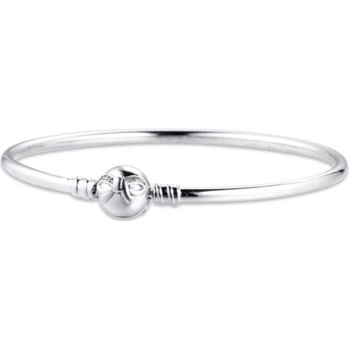 100% 925 Sterling Silver Dainty Bow Clasp Bangle Female Clear CZ Charm Bracelets Bangles For Women Fashion Jewelry Making