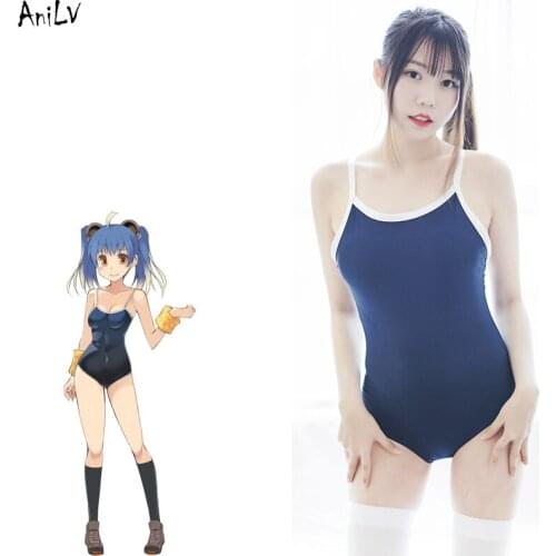 AniLV JK Comics Girl Spaghetti Strap Bodysuit Swimsuit Uniform Costume Anime School Student Swimwear Cosplay With chest Pad