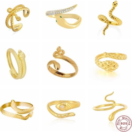 CANNER Snake Ring S925 Sterling Silver European and American Punk Opening Finger Rings For Women Serpiente Anillo Plata 925