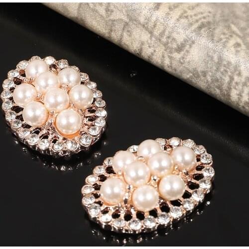 2016New 100Pcs Oval Pearl Hollow Rhinestones Button for DIY wedding decoration or Hair Accessories ZJ204
