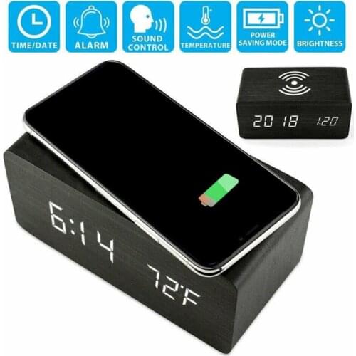 4Pcs/set LED Wooden Alarm Clock Display With Temperature Voice Control Digital Electronic Desktop USB Powered Clocks Table Decor