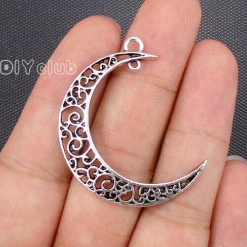 40pcs- Moon Charms, Antique Tibetan Silver Crescent Moon Connector or Dangle Pendant 41x30mm