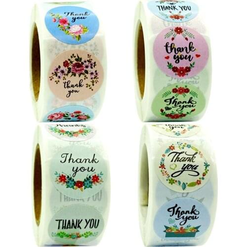 500pcs/roll 8 kinds of design flowers thank you stickers for Christmas stickers scrapbooking packaging seal labels stationery