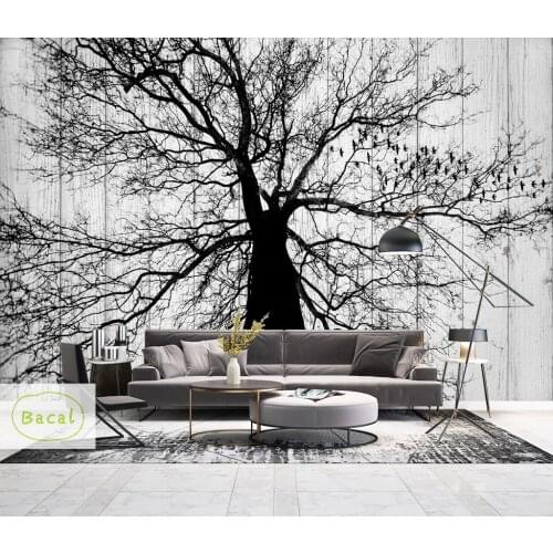Bacal Black White Tree 3D Wallpaper for Bedroom Modern Design Living Room Wall Paper Mural Rustic Forest Woods Wallpapers Pearly