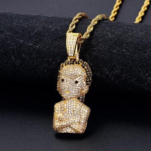 High Quality Iced Out The Boondocks Charm Pendant Micro Pave CZ Pendant Necklace Chain Men Women Hip Hop Jewelry