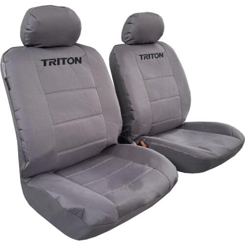 Canvas Seat Covers For Mitsubishi Triton, Waterproof Grey Front Set Embroidery Auto Protector, Airbag Safe Universal Easy Fit
