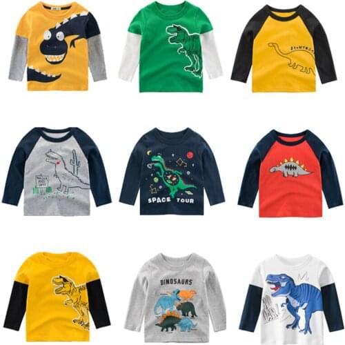 Childrens wear autumn new products childrens long sleeve T-shirt bottoming shirt childrens boys and girls fake two dinosaur c
