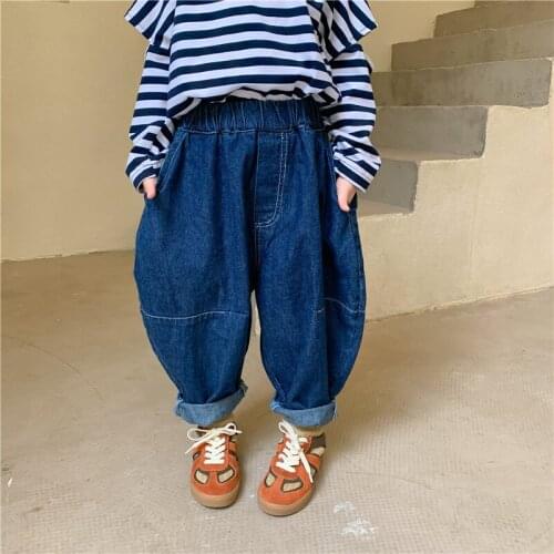 2020 Kids Jeans Autumn Fashion Korean Style Loose Wide Leg Pants For Girl 2 3 4 5 6 7 Years Baby Child Pants Fashion Trousers