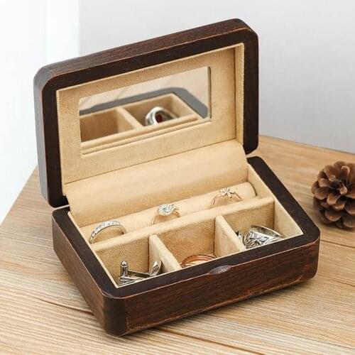 Travel Mini Wood Wooden Jewelry Packing Case Wedding Ring Stud Earring Organizer Women Men Display Box Vintage Gift For Her