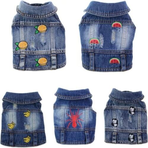 Embroidery Denim Jacket for Dogs Casual Cat Outerwear Jean Outfit Pet Clothing for Small Medium Dogs Christmas Dog Costume