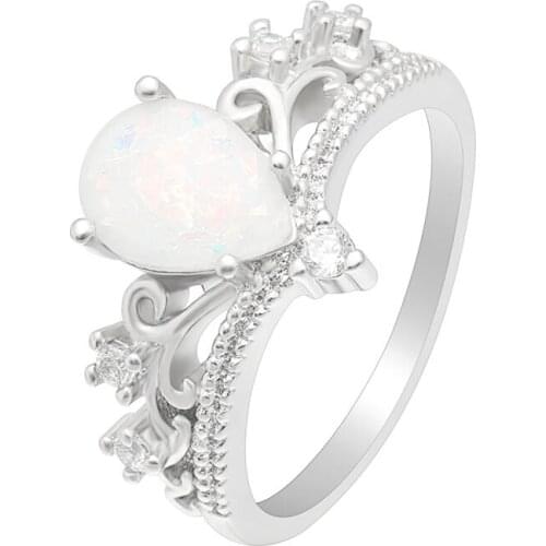 Hainon Wate Drop Finger Rings Silver Color Filled Rings Fair White Opal JewelryFor Women 2018 New Design For Party