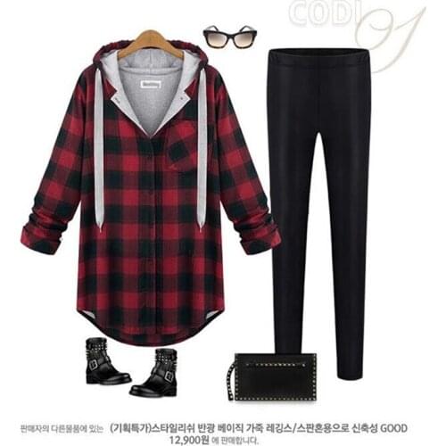 Korean Streetwear Hoodies Oversize Hoodie Womens Hooded Patchwork Chic Plaid Long Sleeve Shirt Casual Button Women Sweatshirt