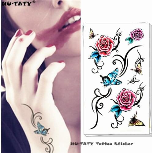 Nu-TATY Beautiful floral butterfly Temporary Tattoo Body Art Arm Flash Tattoo Stickers 17*10cm Waterproof Fake Henna Painless