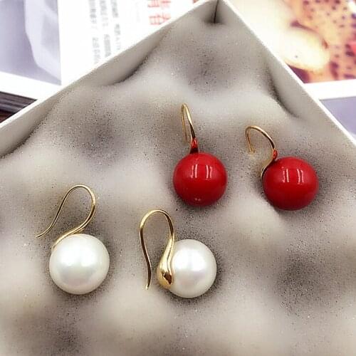 Red/ White Pearl Earrings For Women18K Gold GP Earing Brincos Femme Wedding Bridal Jewelry Accesories 2020 Aniversary Bijoux