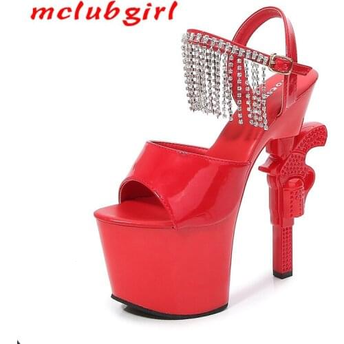 Mclubgirl 17.5CM Women Shoes Summer Sandals Heels Pole Dance High-heeled Sandals Clear High Heels Platform Diamonds Sandals LFD