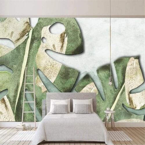 Milofi customized 3D printed wallpaper mural Nordic minimalist fresh green leaf watercolor style background wall