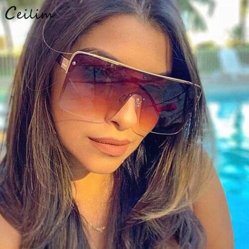 Fashion One Piece Flat Top Sunglasses for Women Luxury Brand Oversized Square Shades 2021 New Big Gradient Mirror Sun Glasses