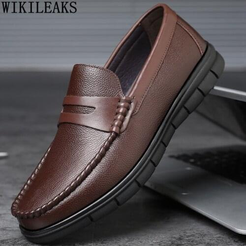 Designer Men Loafers Shoes Brown Leather Casual Shoes Men Black Slip on Shoes for Men 2021 Round Toe Chaussure Homme Luxe Marque
