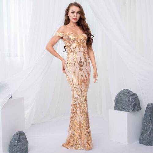 Elegant Sequined Green Burgundy Slash Neck Prom Maxi Dress for Women Stretchy Full Lining