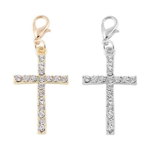 20PCS/lot 33x20mm Colors Crystal Cross Pendant Charms with Lobster clasp Fit For Floating Locket Jewelry Making