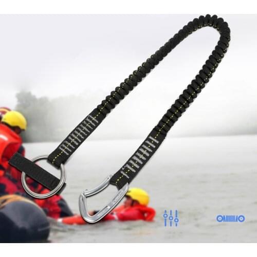 Fall Arrest Lanyard - Workwear Stretchable Protection Equipment with Carabiner - Safety Shock Absorbing Harness Webbing Belt