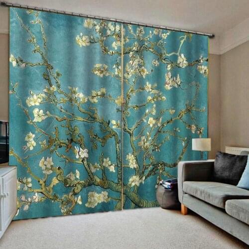 3D Window Curtain Luxury Blackout For Living Room Blue curtains Magnolia flower curtains