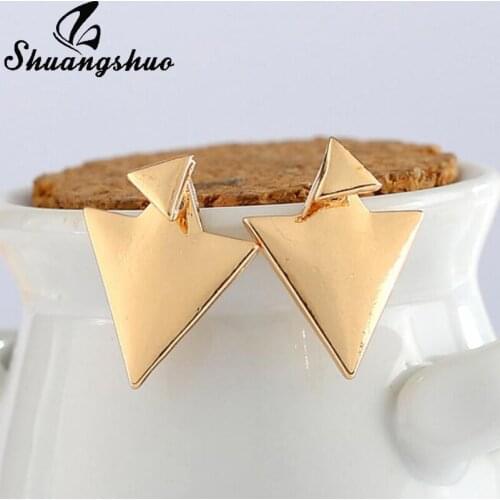 Shuangshuo Minimalist Fashion Triangle Earrings Punk Jewelry Ear-Jackets Double Sided Stud Earrings for Women Pendientes Mujer