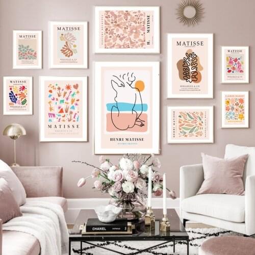 Nordic Poster Nude Lines Flower Leaves Plant Matisse Abstract Wall Art Print Canvas Painting Decoration Pictures For Living Room