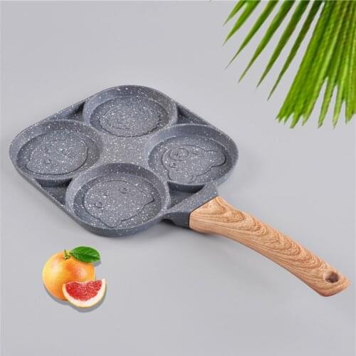 2/4 Hole Frying Pan Thickened Omelette Pan Household Flat-Bottomed Non-stick Pan Maifan Stone Steak Hamburger Breakfast Cooker