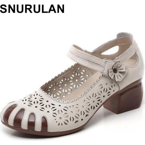 SNURULAN Lady retro leather unique hollow out shoes breathable shoes stylish comfortable airtight leather shoe girl documentary