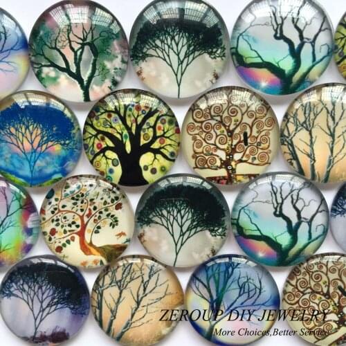 ZEROUP 12mm 20mm Round Photo Glass Cabochon Mixed Pattern Fit Cameo Base Setting for Jewelry Flatback TP-139-R
